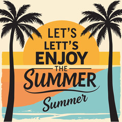 Obraz premium Summer vacation poster design, tropical paradise, sunset palm tree beach background illustration