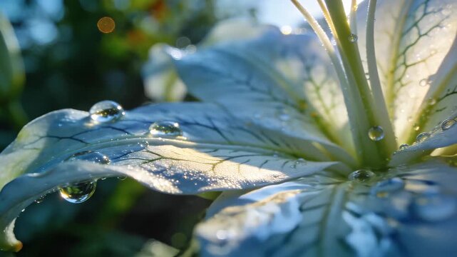 Captivating Slow Motion of Water Droplets on Lily Leaf Patterns