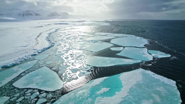 Aerial Drone Footage of Chilly Coastal Ice Thawing into Mesmerizing Designs