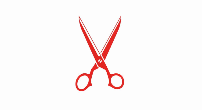 A simple red scissor icon with open blades and finger loops on a white background