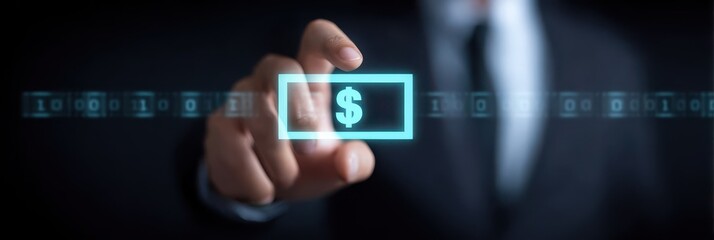 Fototapeta premium Cybernetic protection follows the money through a gateway where the merchant accepts credit for a payment on a large bill.