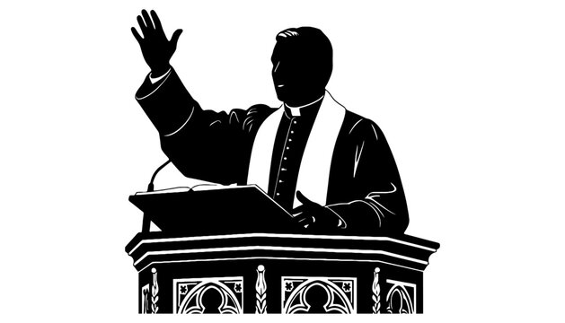 Pastor silhouette illustration giving a sermon from a pulpit