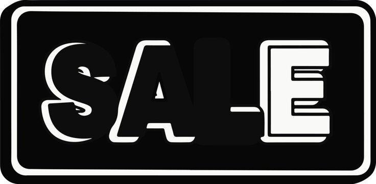 Bold white text spelling SALE on a black background with a rounded border