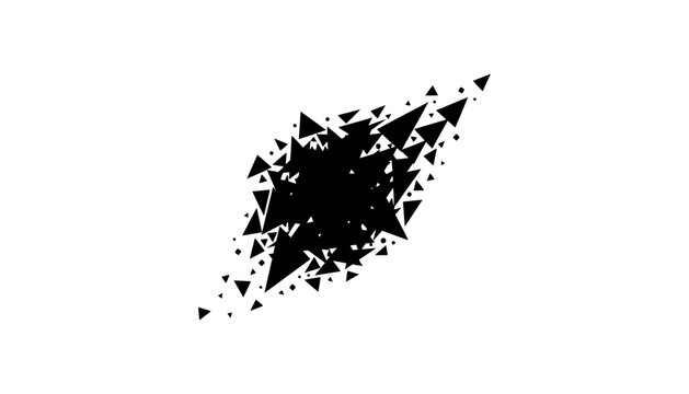 A black triangle illustration with a shattered effect on a white background