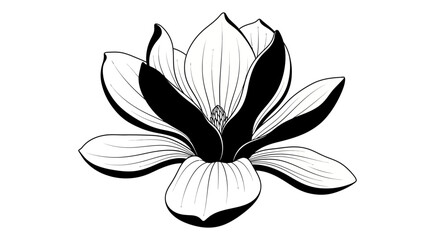 Obraz premium Elegant Black and White Magnolia Flower Illustration, Botanical Line Art