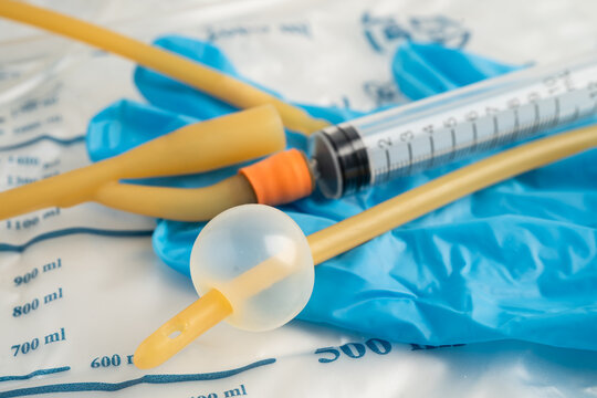 Foley catheter and urine drainage bag collect urine for disability or patient in hospital.