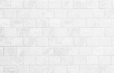 Kitchen wallpaper concept: Close up modern white brick tiles wall texture background, White brick wall texture background for stone tile block in grey light color wallpaper modern interior.