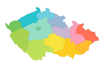 Czech Republic political map of administrative divisions - regions. Rainbow spectrum colorful blank vector map.