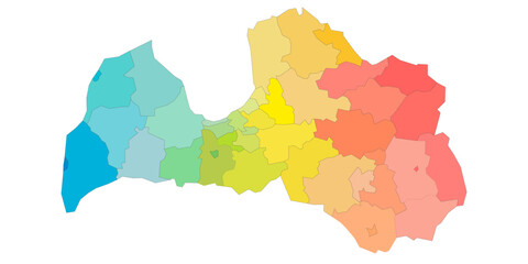 Obraz premium Latvia political map of administrative divisions - municipalities and cities. Rainbow spectrum colorful blank vector map.