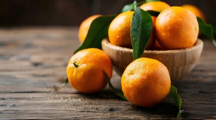 Tangerine Citrus Fruits with Leaves and Water Drops