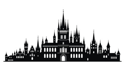 Fototapeta premium Castle silhouette illustration with spires and towers on a white background
