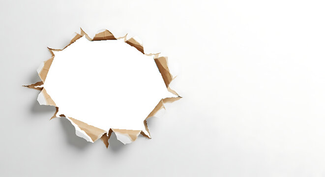 White torn paper hole with ragged edges and shadow effect isolated on transparent background for reveal.
