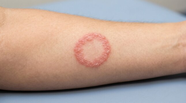 Ringworm Circular Skin Rash on Arm Fungus Infection Closeup.