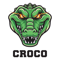 Obraz premium Crocodile head logo illustration, fierce reptile character with sharp teeth and angry eyes, mascot