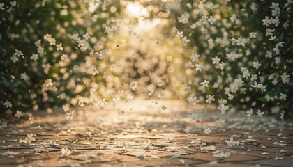 Fototapeta premium Gentle flower petals falling in sunlight