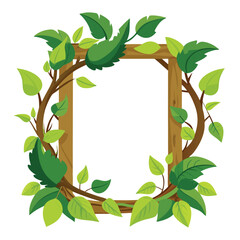 Decorative frame with leaves and vines in brown wood, design for invitation cards and greetings. © Creative Graphic Des