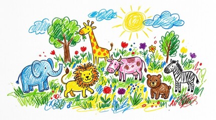 Fototapeta premium Colorful Animal Kingdom - A Whimsical Illustration of Wildlife.