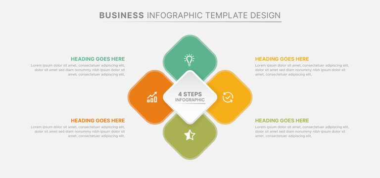 4 Steps Business Infographic Template with Diamond Shapes and Icons