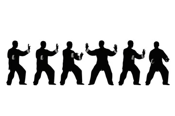 Obraz premium Tai Chi Men Icon Sheet Vector Design - Set of Male Practitioners Performing Martial Arts Poses for Wellness, Meditation and Fitness