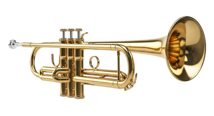 Fototapeta premium Shiny gold trumpet isolated on transparent background with valves and bell