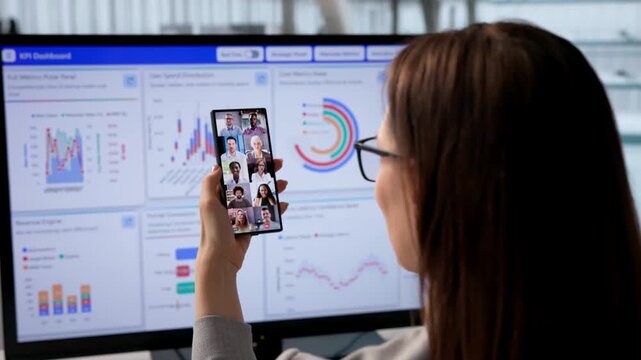 Financial Analyst Leads Virtual Meeting, Discussing Reports