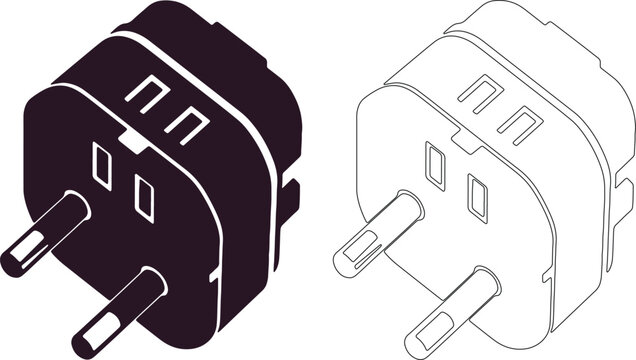 Minimal travel adapter plug silhouettes black