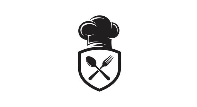 Chef Hat and Crossed Utensils Emblem: Culinary Icon, Restaurant Logo, Food Service Symbol