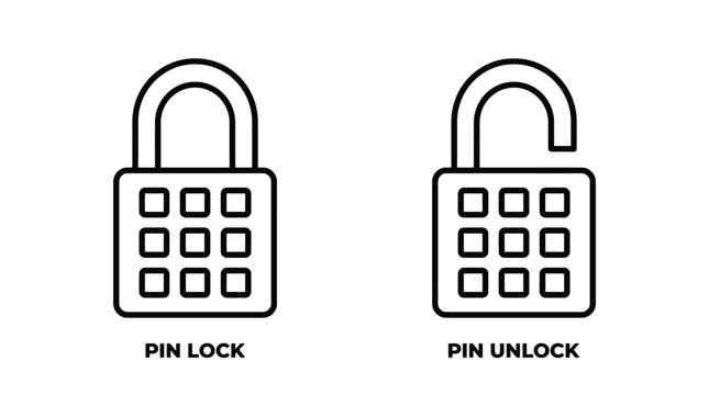 Vector graphic illustration of pin lock and unlock icons in a simple design