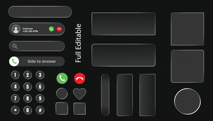Liquid glass Smartphone Call Interface, Slide to answer incoming call button, liquid glass notification mobile app, Glass Button Set, 3D modern answer and decline phone call buttons