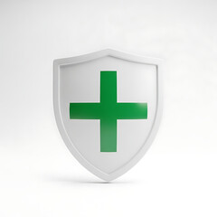 Obraz premium Green plus sign inside a white shield, representing protection and health.