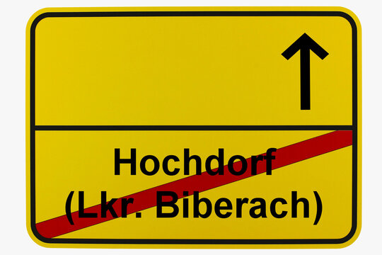 Illustration eines Ortsausgangsschildes von Hochdorf in Baden-W&uuml;rttemberg	