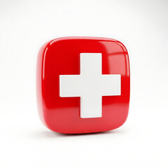 Obraz premium Red Swiss flag icon, symbolizing healthcare and neutrality.