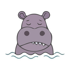 Fototapeta premium Sad Hippo Cartoon Illustration