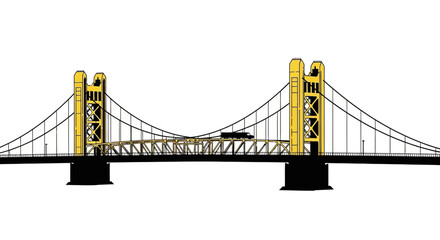 Fototapeta premium Iconic Tower Bridge Sacramento California USA - Yellow Suspension Bridge Architecture