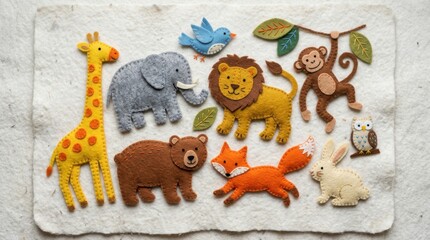 Colorful Felt Animal Collection on White Background for Children.