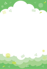 Obraz premium This cute illustration features a postcard-sized background of fluffy, bright and cheerful clouds. The main colour is yellow green.