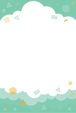 This cute illustration features a postcard-sized background of fluffy, bright and cheerful clouds. The main colour is mint green.