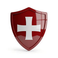 Obraz premium 3D red shield with a white plus sign icon reflects light