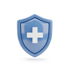 Obraz premium 3D blue shield with a white plus sign symbol.