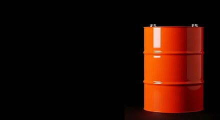 Vibrant Orange Oil Barrel Isolated Against a Deep Black Background.