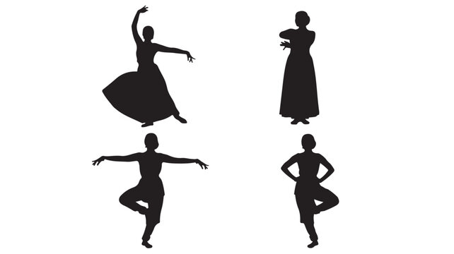 Set of 4 yoga poses silhouettes vector