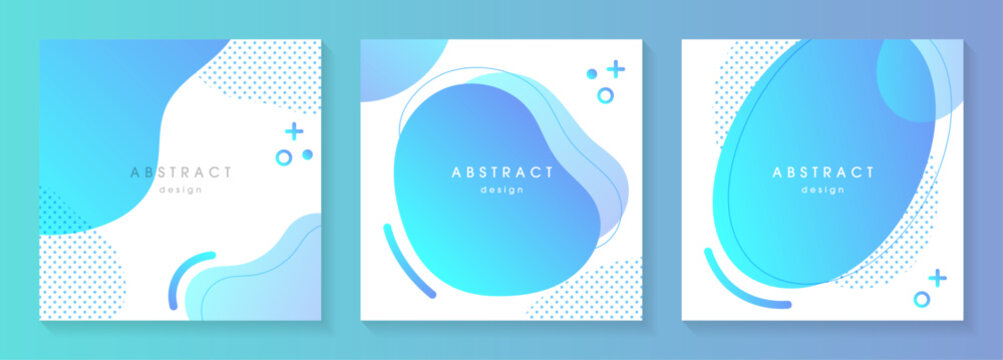 ブルーの流体グラデーション曲線アブストラクト背景ベクター スクエア シンプル