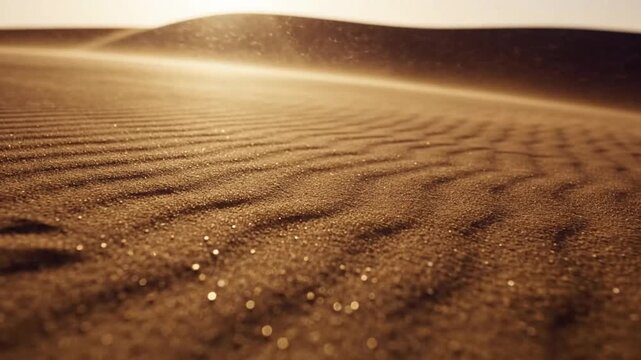 Desert Sand Dunes Rippled by Wind at Sunset Golden Hour Backlight