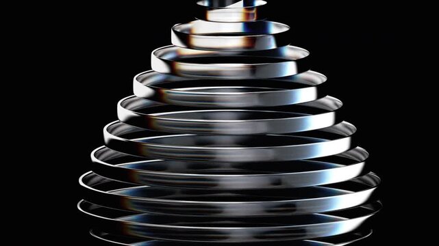 Abstract 3D render of Multi-layer stacked ring structure with clean lines and distinct layers with Dispersion effect. 4K Video  