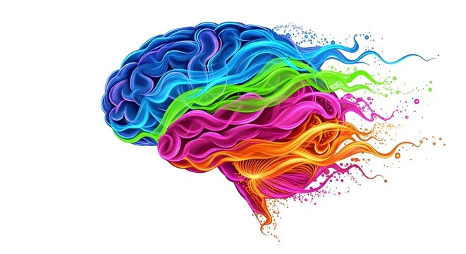 A colorful and artistic representation of the human brain with fluid, smoke-like swirls, symbolizing creativity, inspiration, and the power of the human imagination.