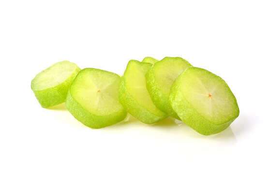Averrhoa bilimbi fruits or Belimbing slices isolated on a white background.