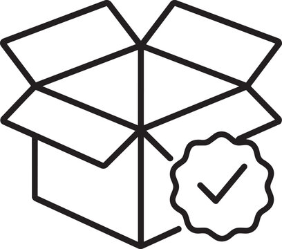 approved open package box checkmark line icon for retail marketing and commercial business good delivery service