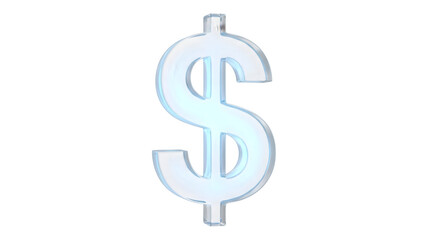 Obraz premium Shiny translucent glass dollar sign symbol with a subtle blue tint, representing currency, finance, and wealth for business and economic concepts. isolated PNG with Transparent Background