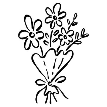 Hand-Drawn Wedding Flower Doodle, Simple Botanical Floral Element for Romantic Decoration.