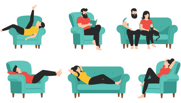 Sofa vector illustration of people relaxing in different positions